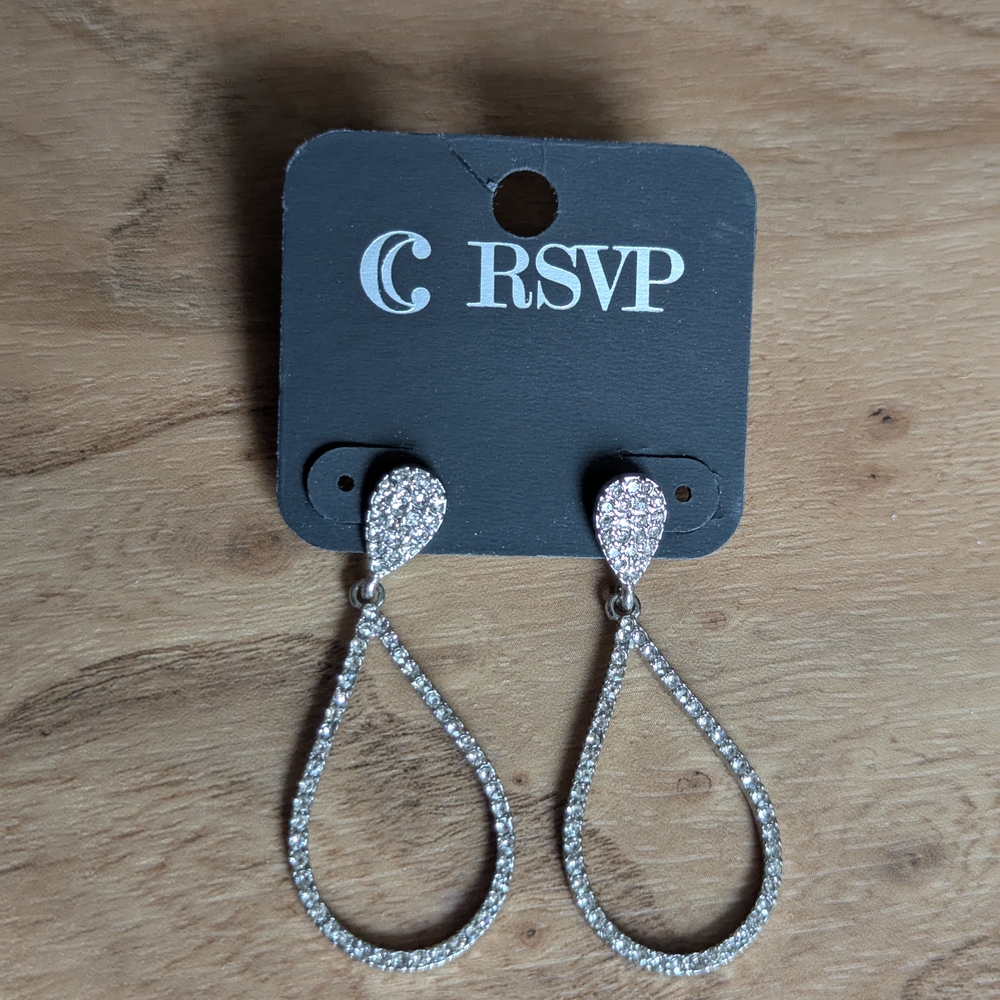 RSVP Sparkling Silver Teardrop Earrings